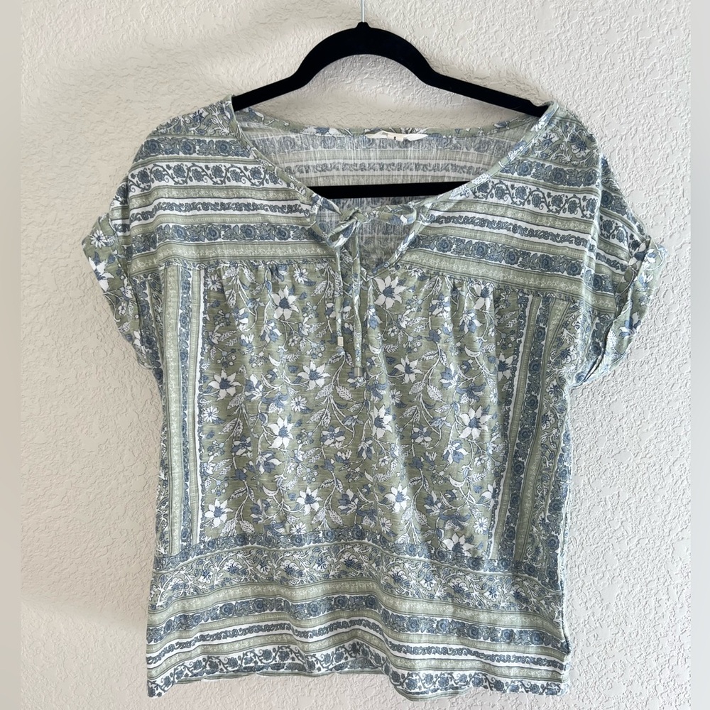 Lucky Brand Green Floral Tie-Neck Women's Top